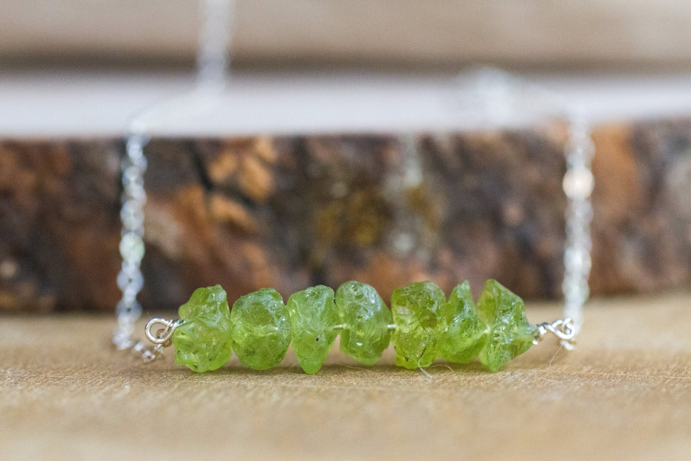 Natural Raw Peridot Necklace, Silver Plated Rough Gemstone Necklace, B –  Charms And Spells