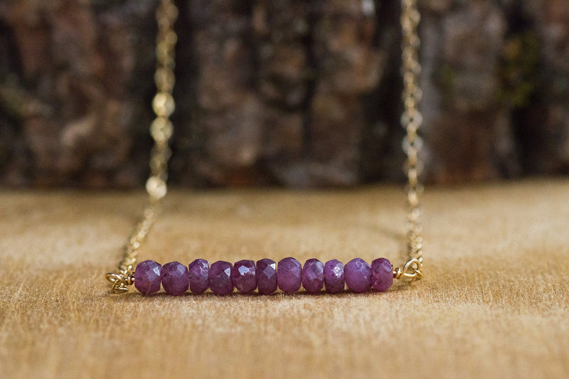 Dainty Ruby Bar Necklace - July Birthstone Necklace