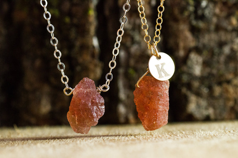 Raw Sunstone Necklace - Raw Crystal Jewlery - Personalized and Custom Jewelry - Sunstone Jewelry