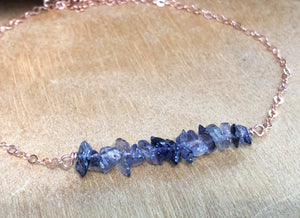 Raw Water Sapphire Iolite Bar Necklace - September Birthstone Necklace