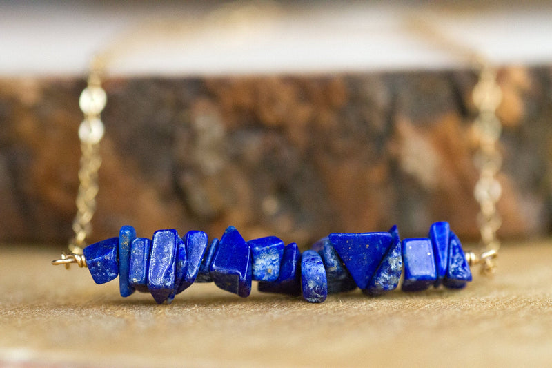 Raw Lapis Lazuli Bar Necklace - Raw Stone Necklace - September Birthday Gift for Her - Lapis Lazuli Jewelry - September Birthstone Necklace