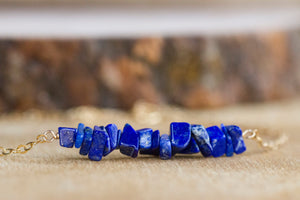 Raw Lapis Lazuli Bar Necklace - Raw Stone Necklace - September Birthday Gift for Her - Lapis Lazuli Jewelry - September Birthstone Necklace
