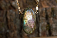 Large Labradorite Pendant Necklace in Gold