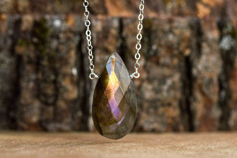 Large Labradorite Pendant Necklace in Silver