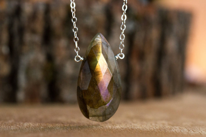 Large Labradorite Pendant Necklace in Silver