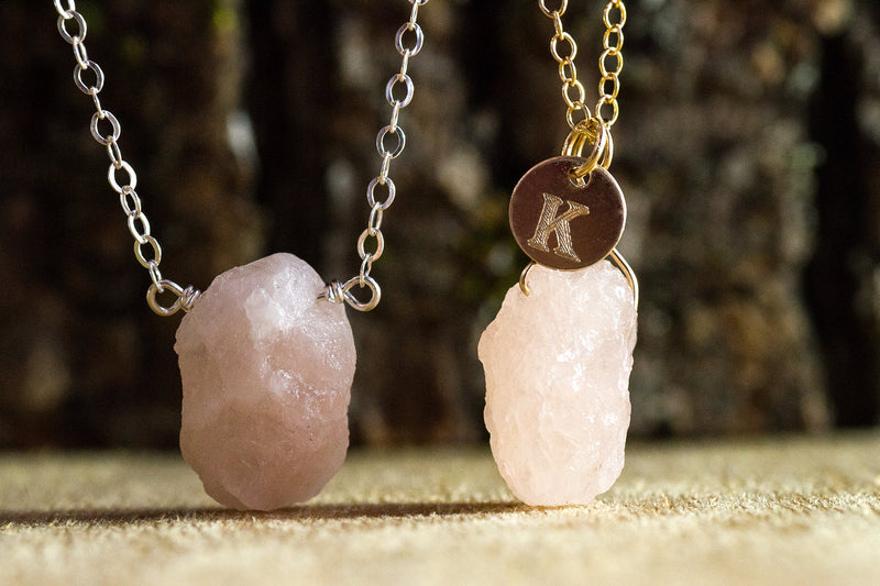 Raw Morganite Necklace - Personalized and Custom Jewelry - Heart Chakra Stone