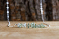 Raw Aquamarine Crystal Bar Necklace - March Birthstone - Pisces Zodiac - Throat Chakra