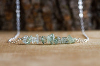 Raw Aquamarine Crystal Bar Necklace - March Birthstone - Pisces Zodiac - Throat Chakra