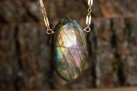 Large Labradorite Pendant Necklace in Gold