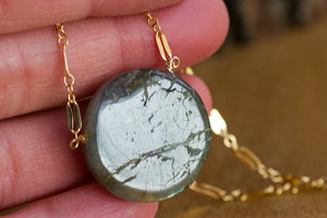 Round Gold Labradorite Pendant Necklace