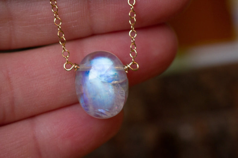 Rainbow Moonstone Pendant Necklace