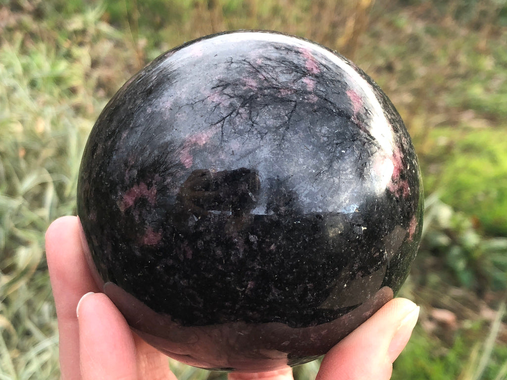 Large Rhodonite Sphere 3.3" AEA - Heart Chakra Stone