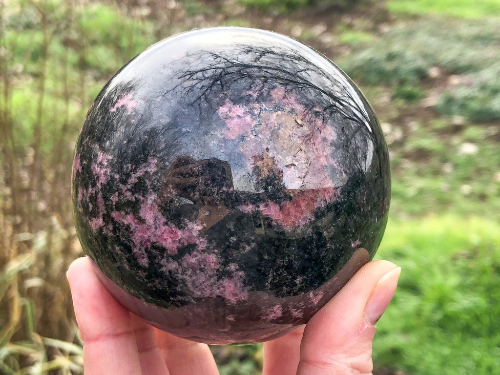 Rhodonite Sphere 79mm - Polished Rhodonite Ball