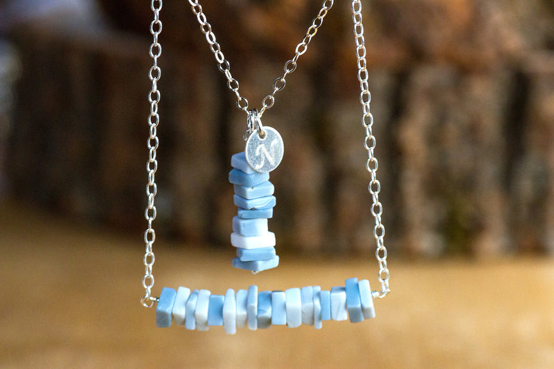 Raw Blue Peruvian Opal Necklace - October Birthstone Necklace