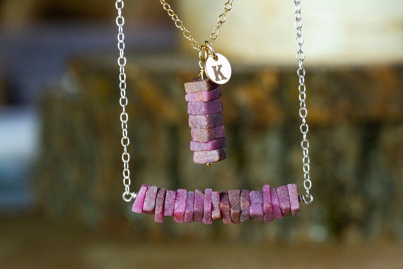 Raw Ruby Pendant July Birthstone Necklace - Cancer Zodiac - Root Chakra