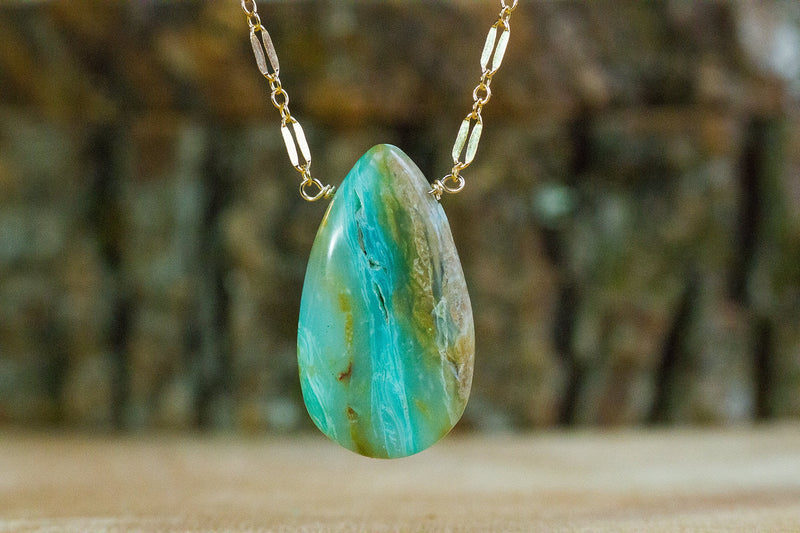 Blue Green Peruvian Opal Statement Necklace