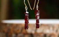 Raw Garnet Earrings - January Birthstone Drop Earrings - Capricorn Zodiac