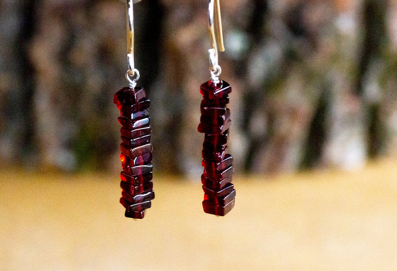 Raw Garnet Earrings - January Birthstone Drop Earrings - Capricorn Zodiac