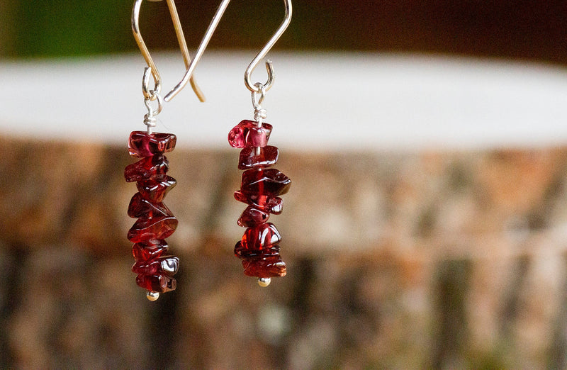 Raw Garnet Earrings -January Birthstone - Capricorn Zodiac