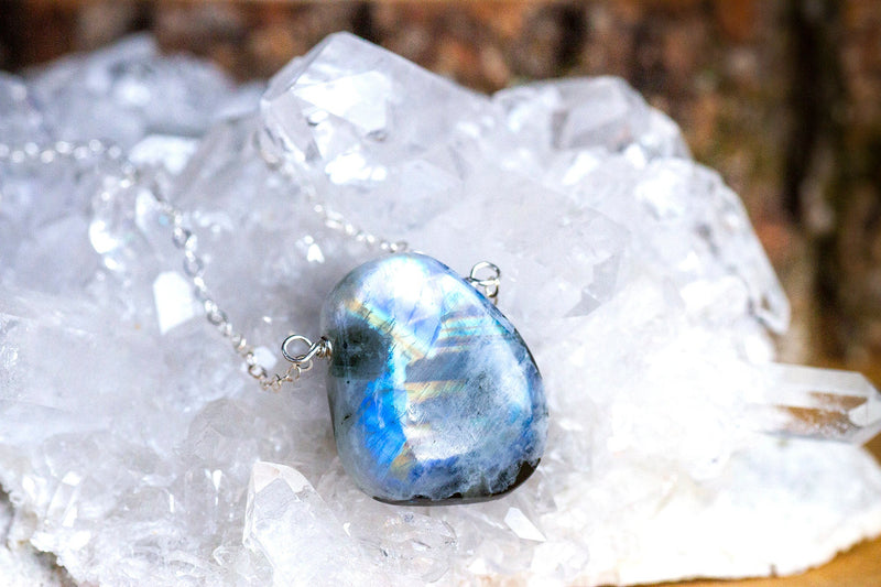 Rainbow Moonstone Pendant Necklace - June Birthstone - Gemini