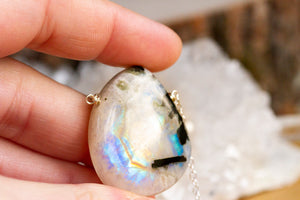Rainbow Moonstone Pendant Necklace - June Birthstone - Gemini