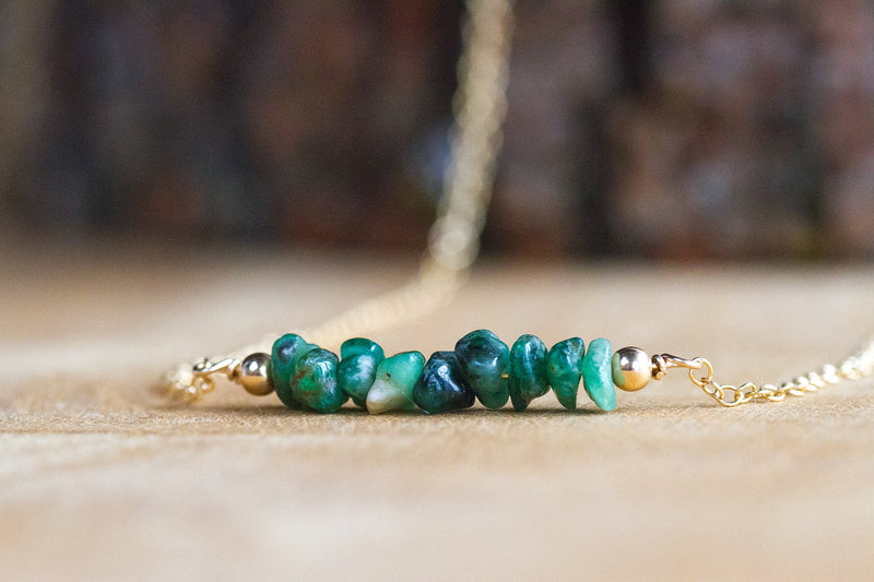 Raw Emerald Necklace - May Birthstone Necklace - Taurus