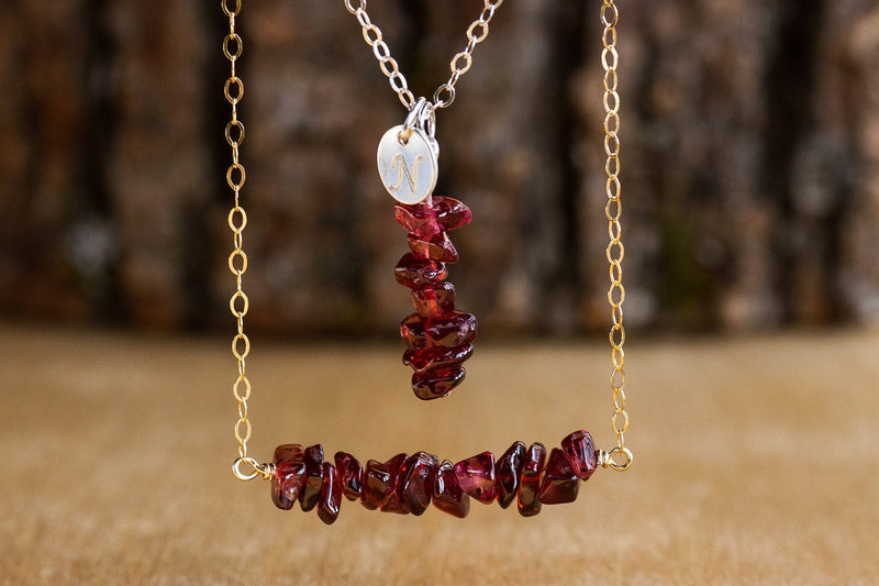 Raw Garnet Necklace - Capricorn Birthstone