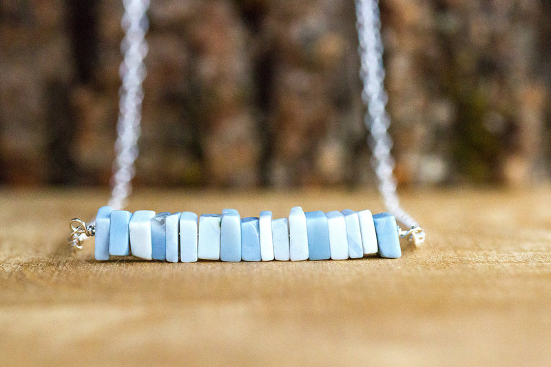 Raw Blue Peruvian Opal Necklace - October Birthstone Necklace