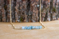 Raw Aquamarine Bar Necklace - March Birthstone Jewelry for Pisces