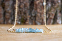 Raw Aquamarine Bar Necklace - March Birthstone Jewelry for Pisces