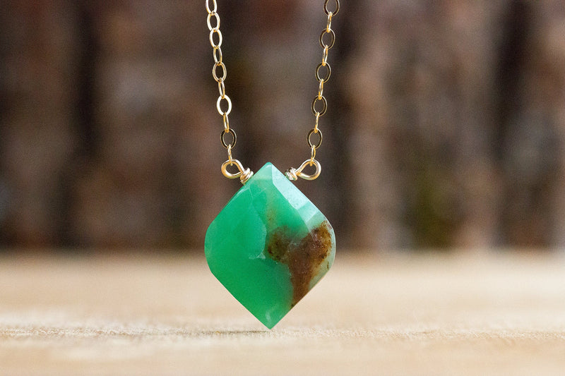 Chrysoprase Pendant Necklace - Heart Chakra Stone