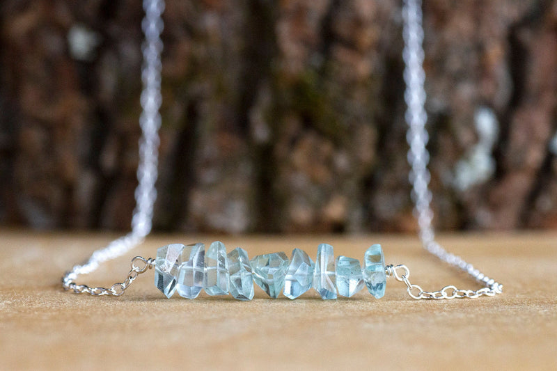 Aquamarine Crystal Bar Necklace - March Birthstone Necklace - Throat Chakra Necklace