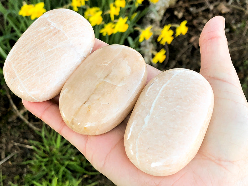 Peach Moonstone Palm Stone