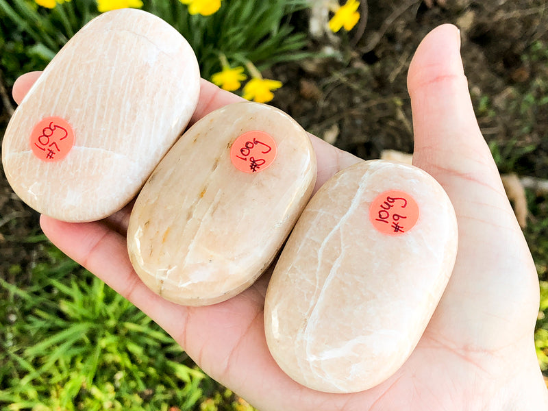 Peach Moonstone Palm Stone