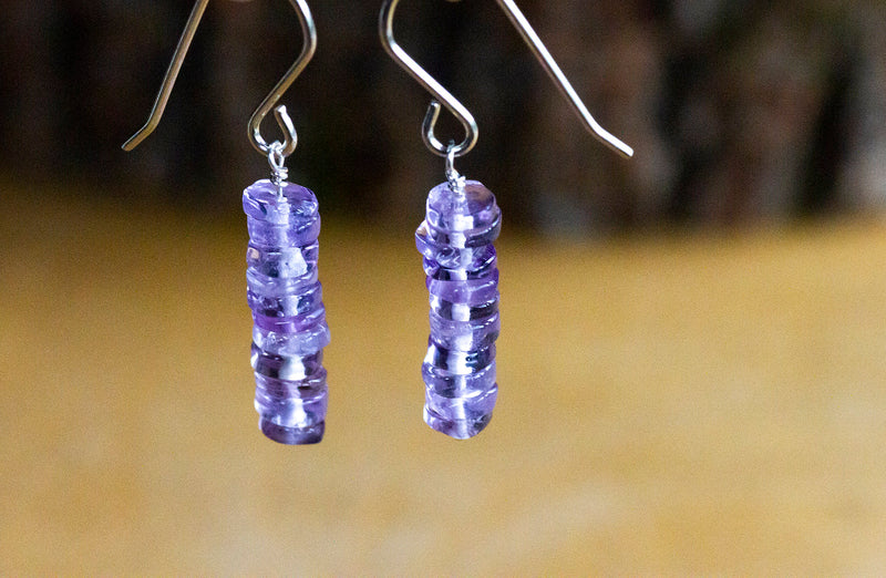 Raw Amethyst Earrings - Aquarius Zodiac Gift for Her