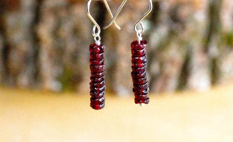 Raw Garnet Earrings - January Birthstone Drop Earrings