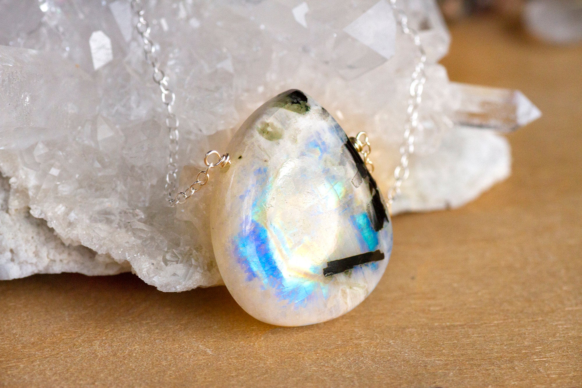 Rainbow Moonstone Pendant Necklace June Birthstone Gemini