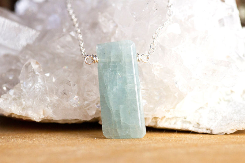 Silver Aquamarine Pendant Necklace  - Pisces Zodiac Necklace