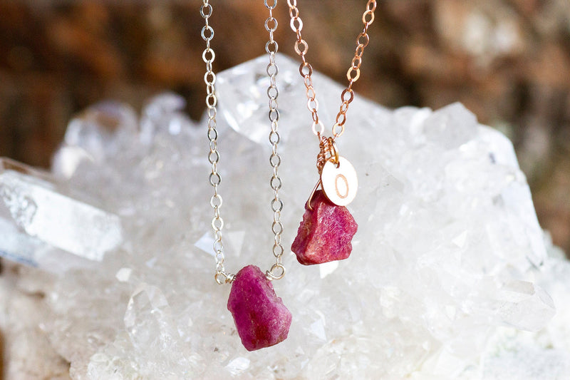 Raw Ruby Necklace - July Birthstone Necklace - Root Chakra