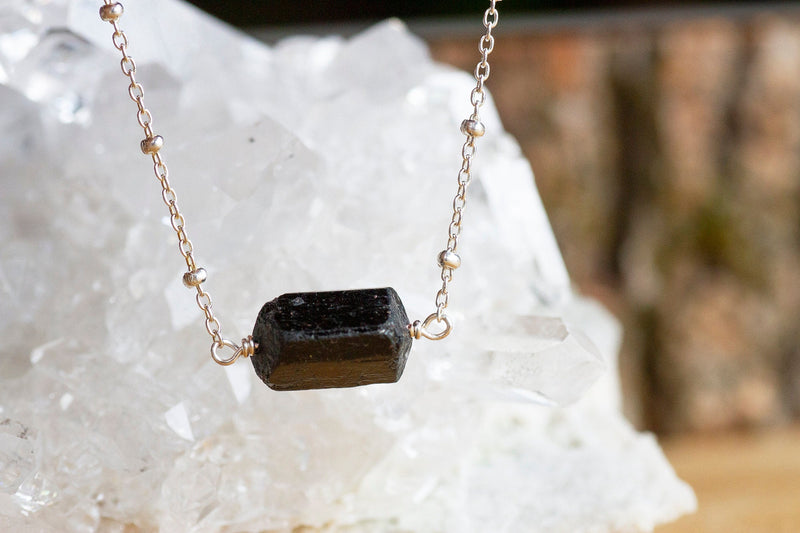 Raw Black Tourmaline Necklace - Empath Protection - EMF