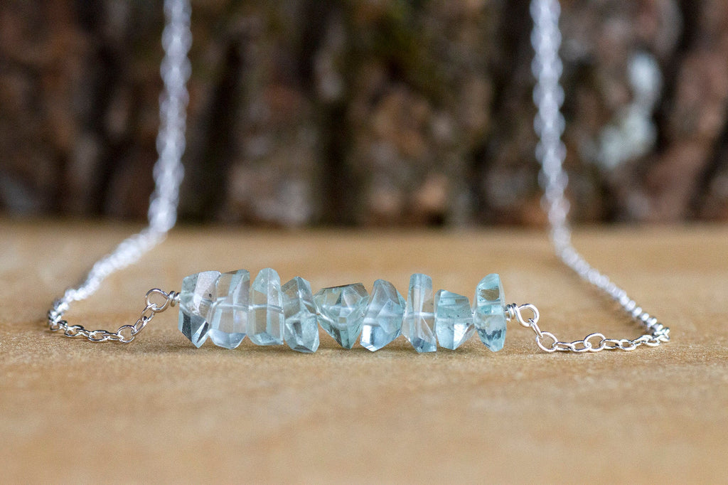 Aquamarine Crystal Bar Necklace - March Birthstone Necklace - Throat Chakra Necklace
