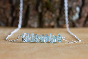 Aquamarine Crystal Bar Necklace - March Birthstone Necklace - Throat Chakra Necklace