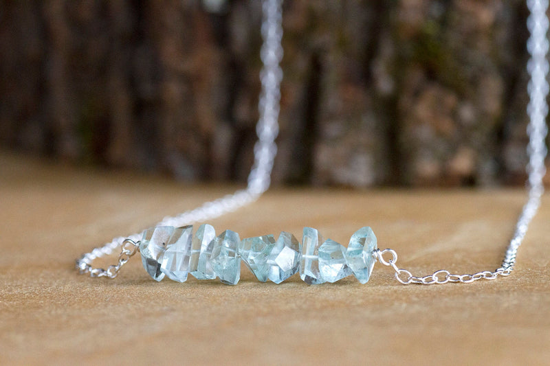 Aquamarine Crystal Bar Necklace - March Birthstone Necklace - Throat Chakra Necklace