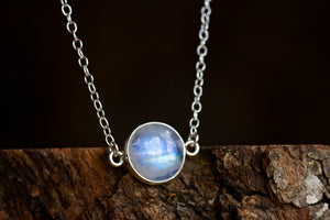 Sterling Silver Rainbow Moonstone Necklace - Cancer - June Birthstone