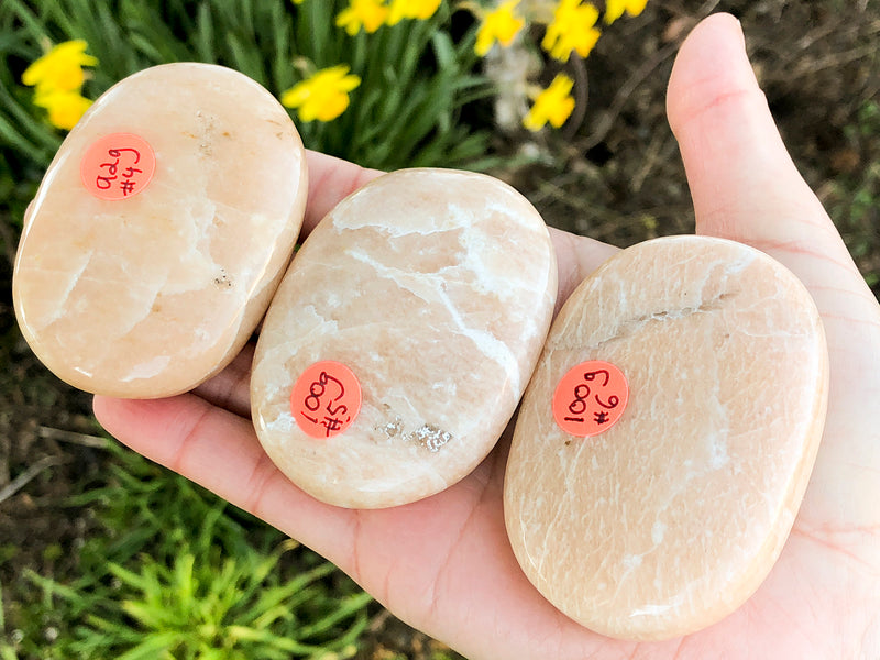 Peach Moonstone Palm Stone