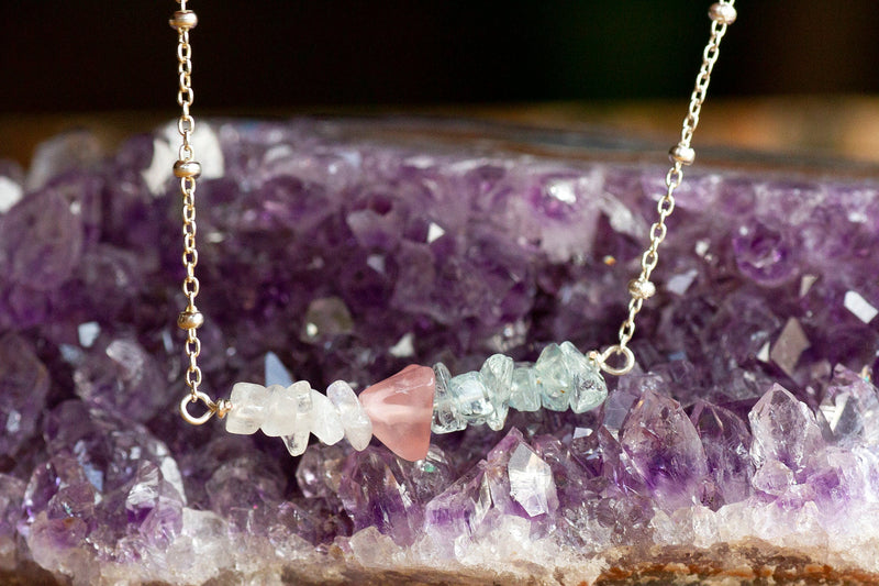 Fertility and Pregnancy Necklace with Aquamarine, Moonstone and Rose Quartz