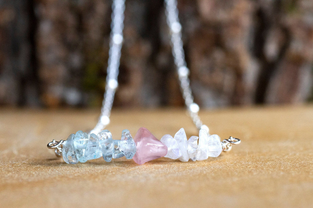Fertility and Pregnancy Necklace with Aquamarine, Moonstone and Rose Quartz