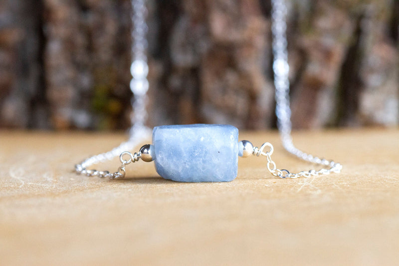 Raw Blue Calcite Necklace - Throat Chakra Crystal Necklace