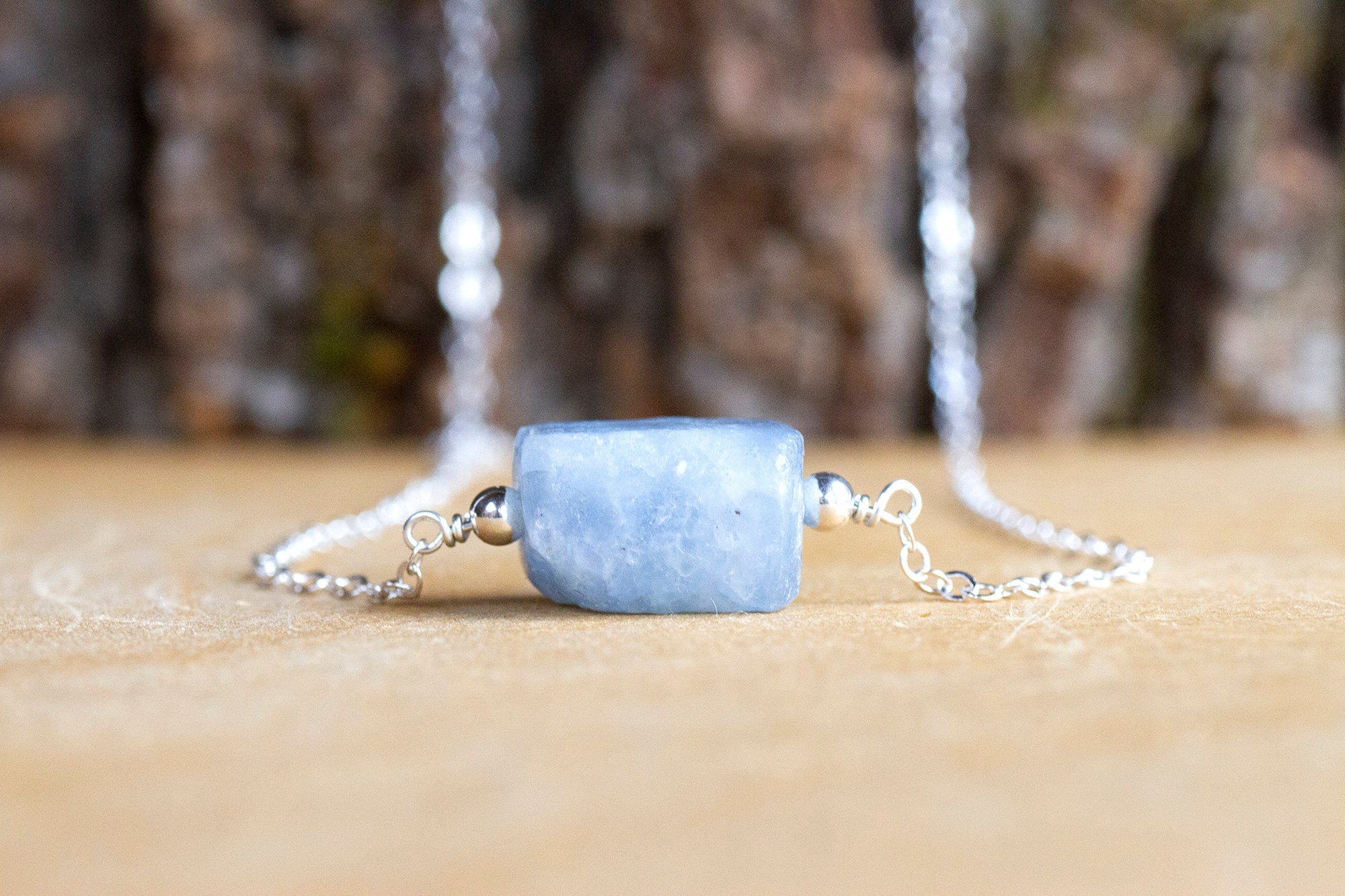 Raw Blue Calcite Necklace - Throat Chakra Crystal Necklace – Moon