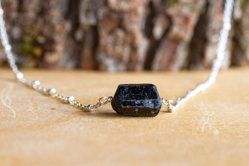 Raw Black Tourmaline Necklace - Empath Protection - EMF